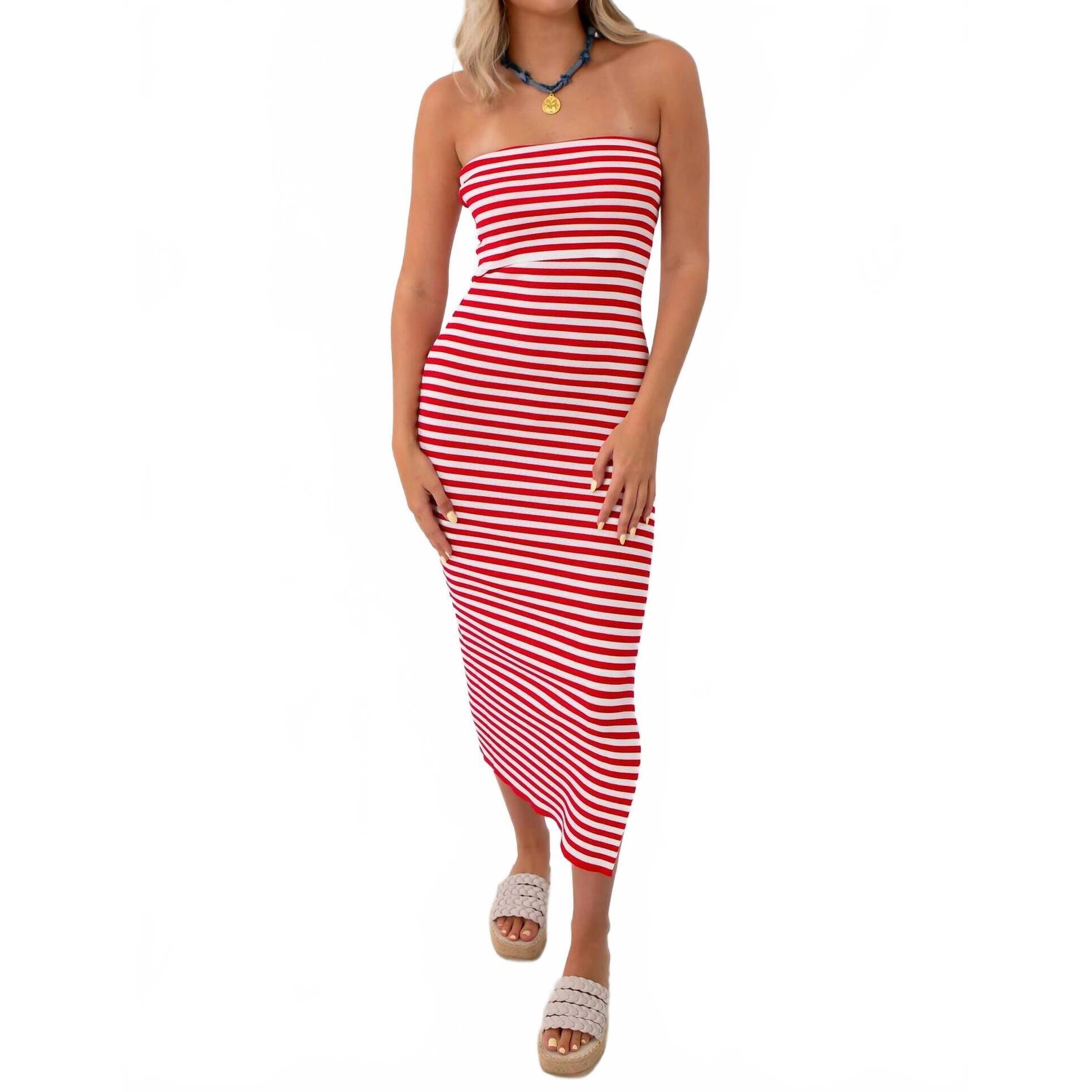 New Hyfve Showstopper Stripe Strapless Knit Midi Dress In Red